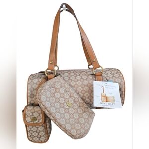 NWT Vintage Nine West Small Signs IV bag set tan/beige monogram Y2K 4-piece Set